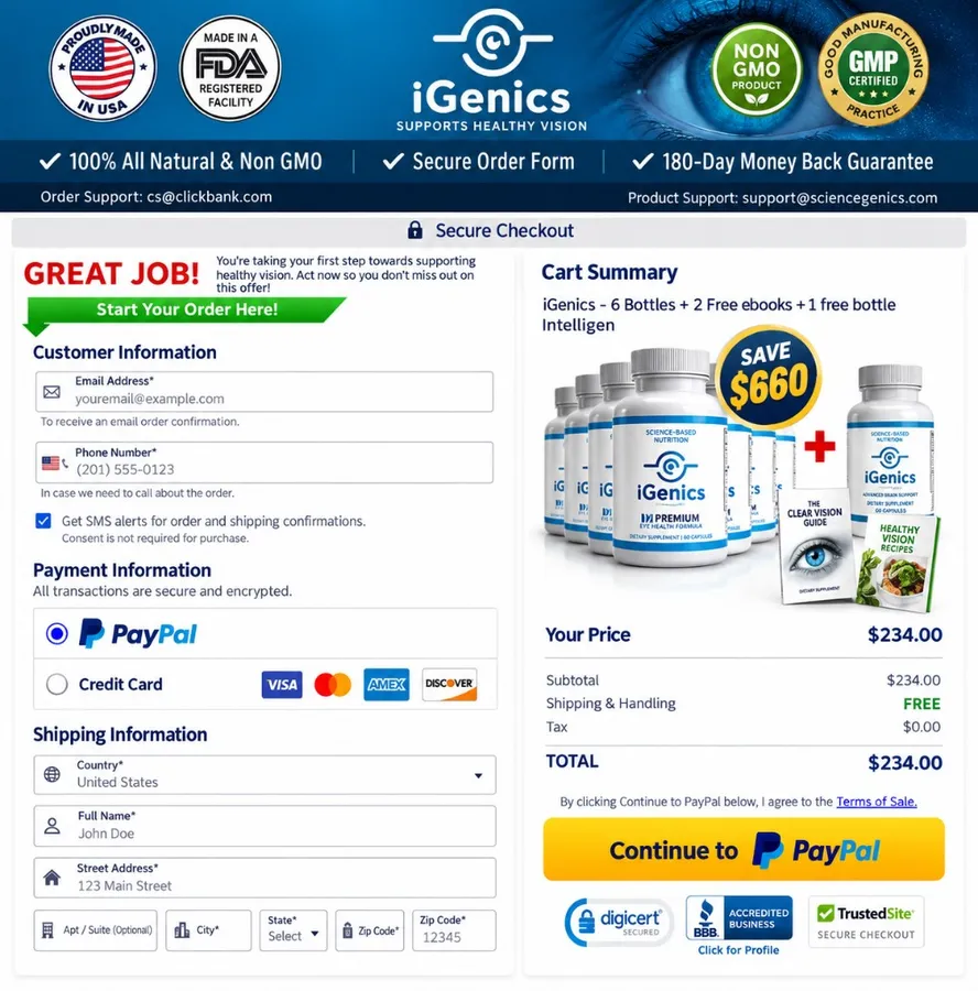 iGenics secure checkout page buy now order online